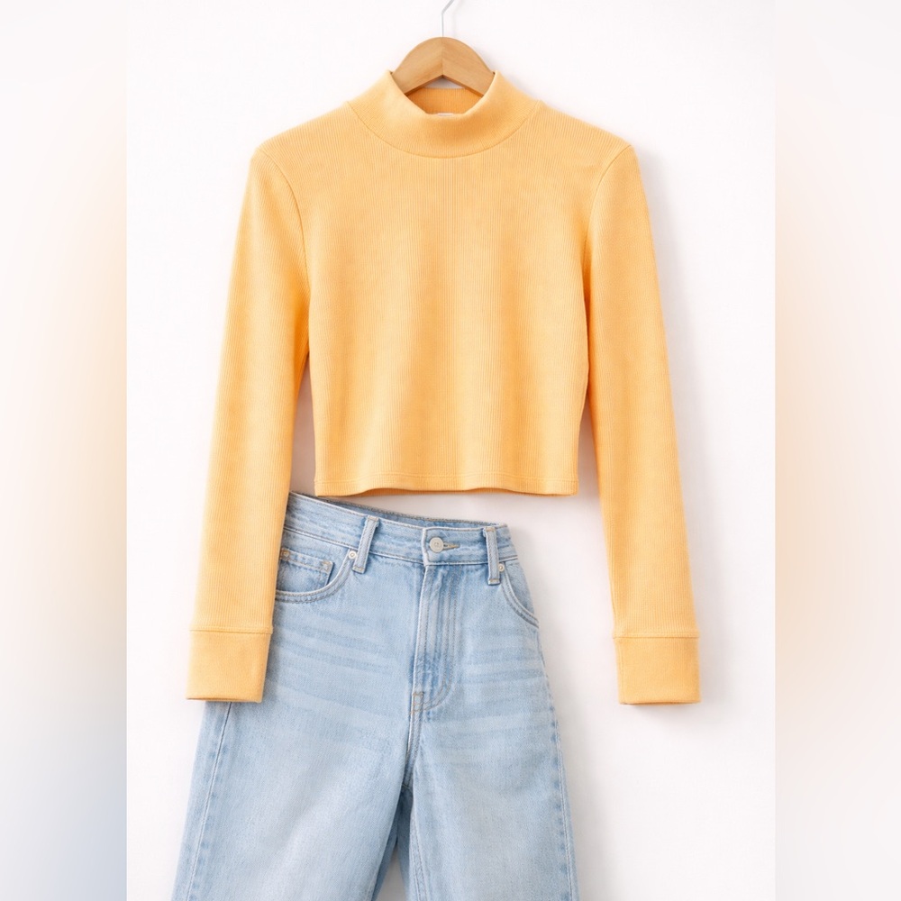 American Eagle Sherbet Orange Ribbed Mock Neck Crop Top Y2K Soft Girl Size L